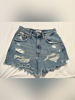 Zara Distressed Light Blue High-Rise Denim Shorts